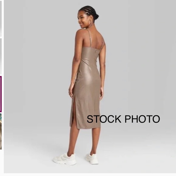 WILD FABLE Faux Leather Slip Dress in Dark Taupe Size XS - Picture 3 of 16